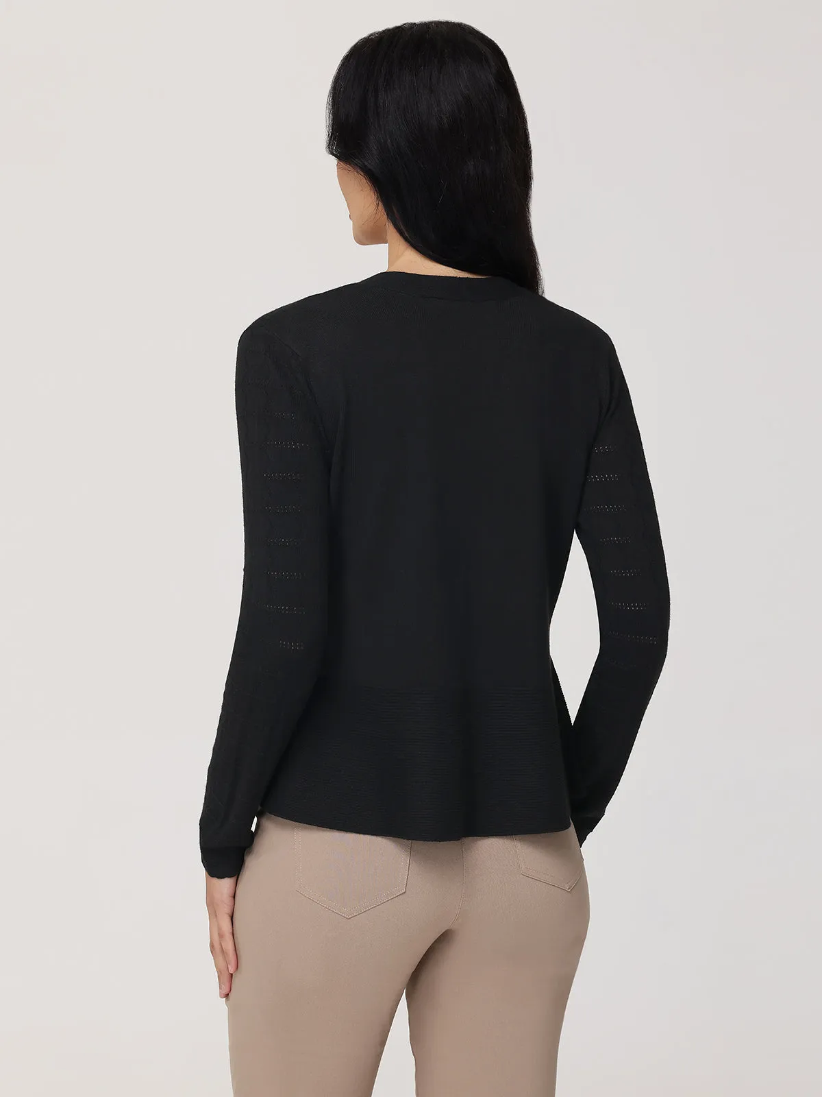 Pointelle Peplum Cardigan