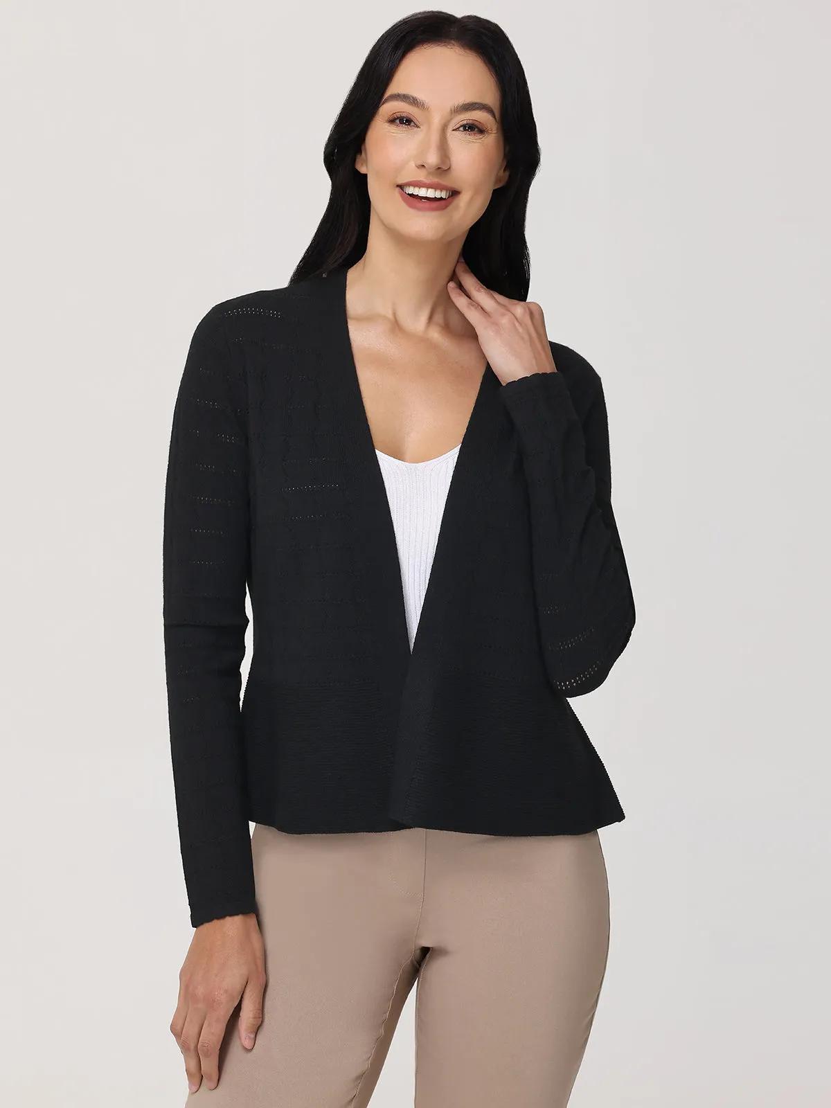 Pointelle Peplum Cardigan
