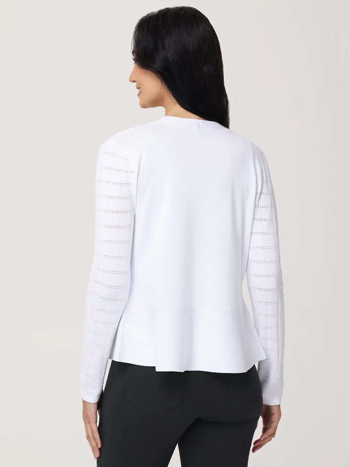 Pointelle Peplum Cardigan
