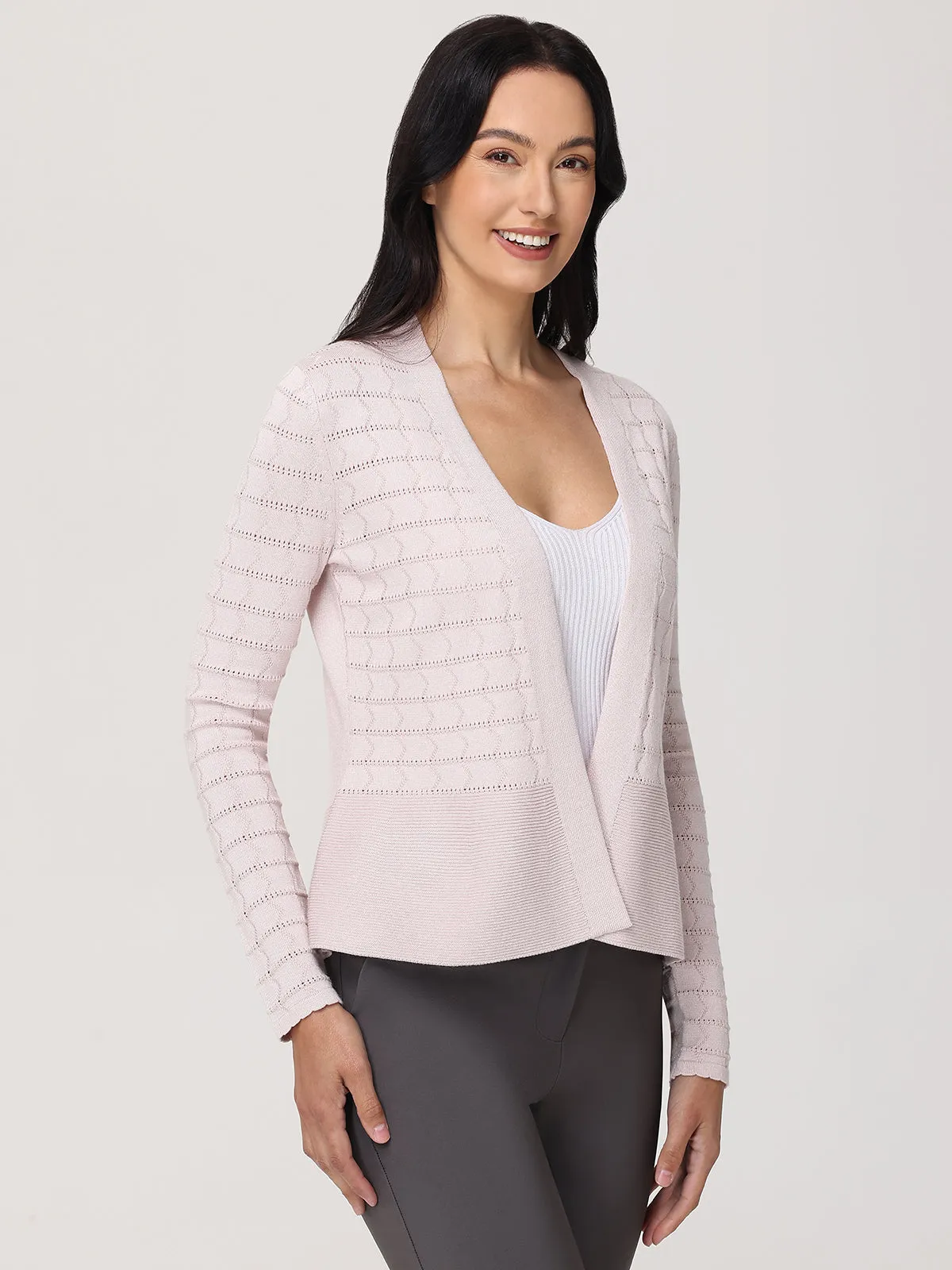 Pointelle Peplum Cardigan