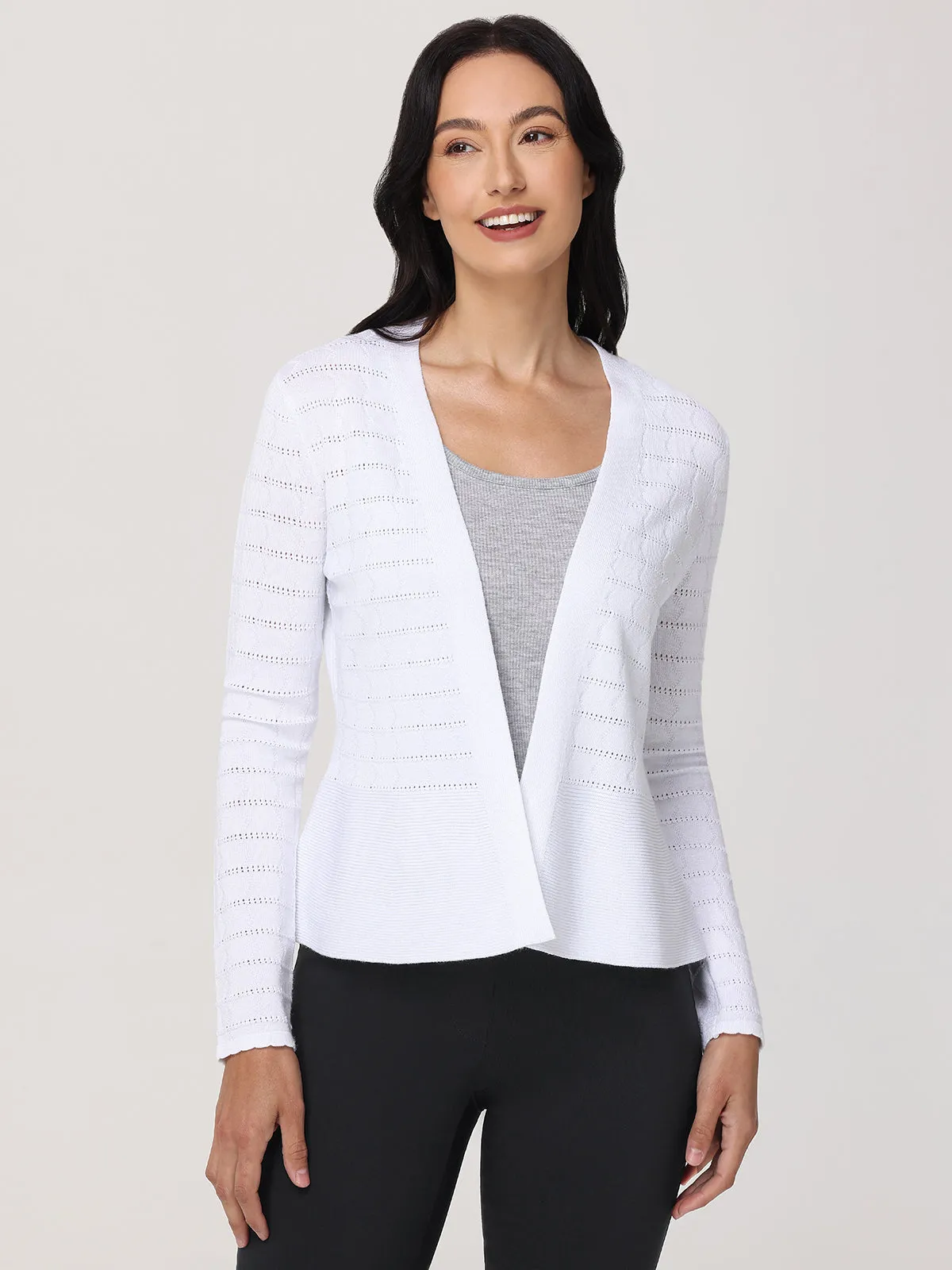 Pointelle Peplum Cardigan