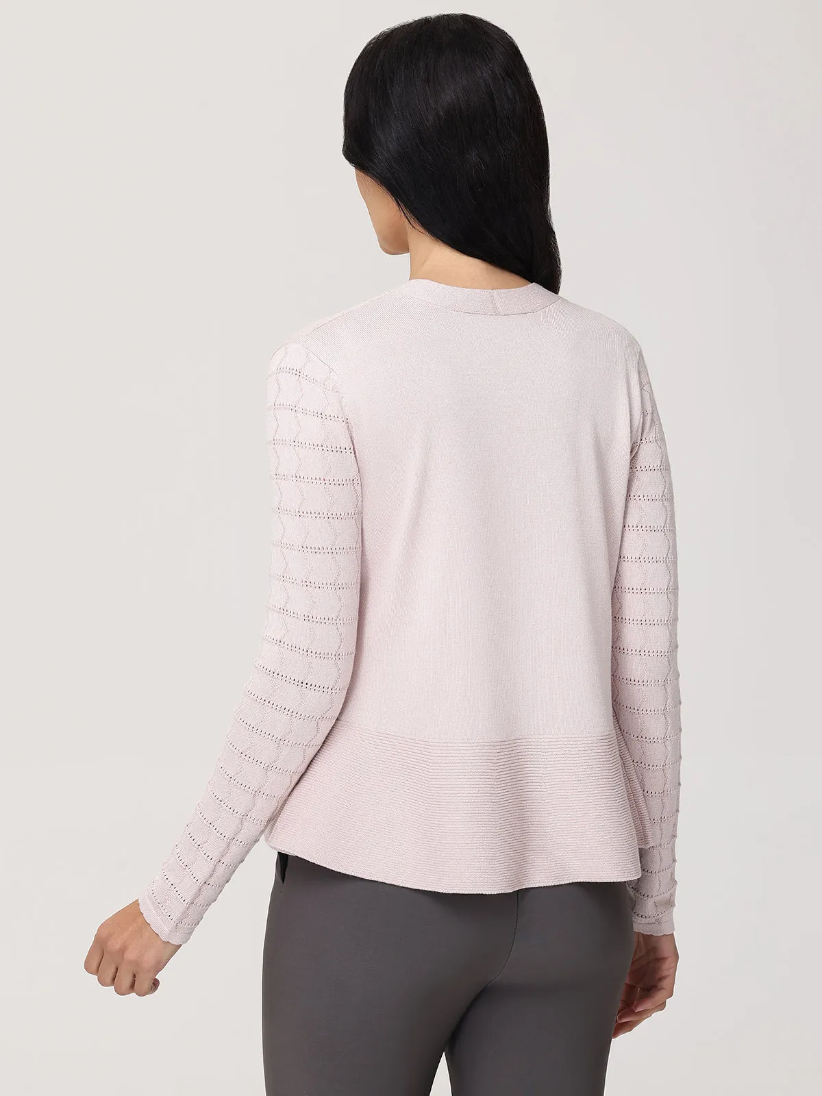 Pointelle Peplum Cardigan