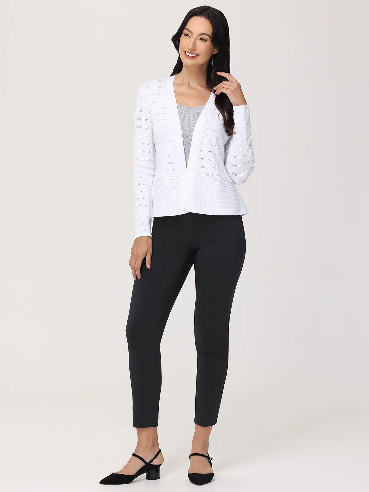 Pointelle Peplum Cardigan