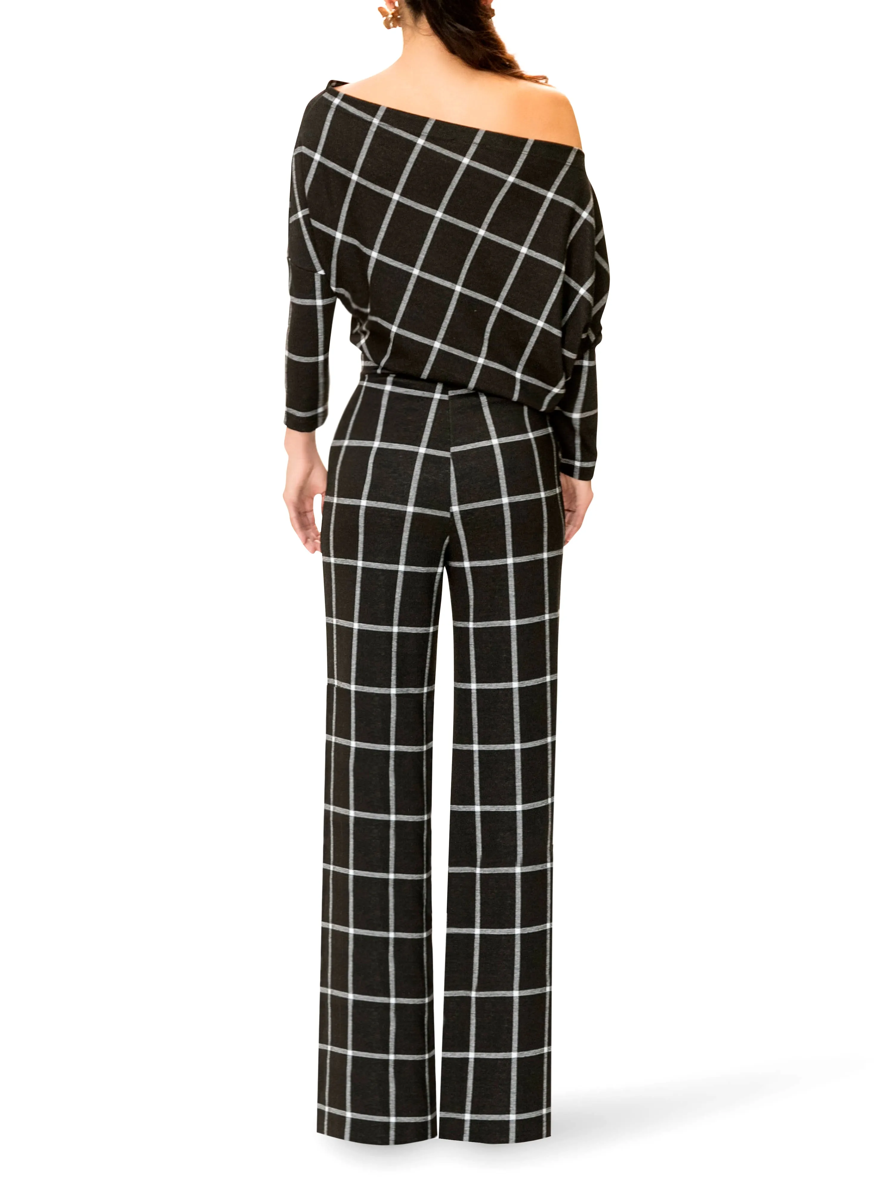 "Pam" Off Shoulder Window Pane Jumpsuit