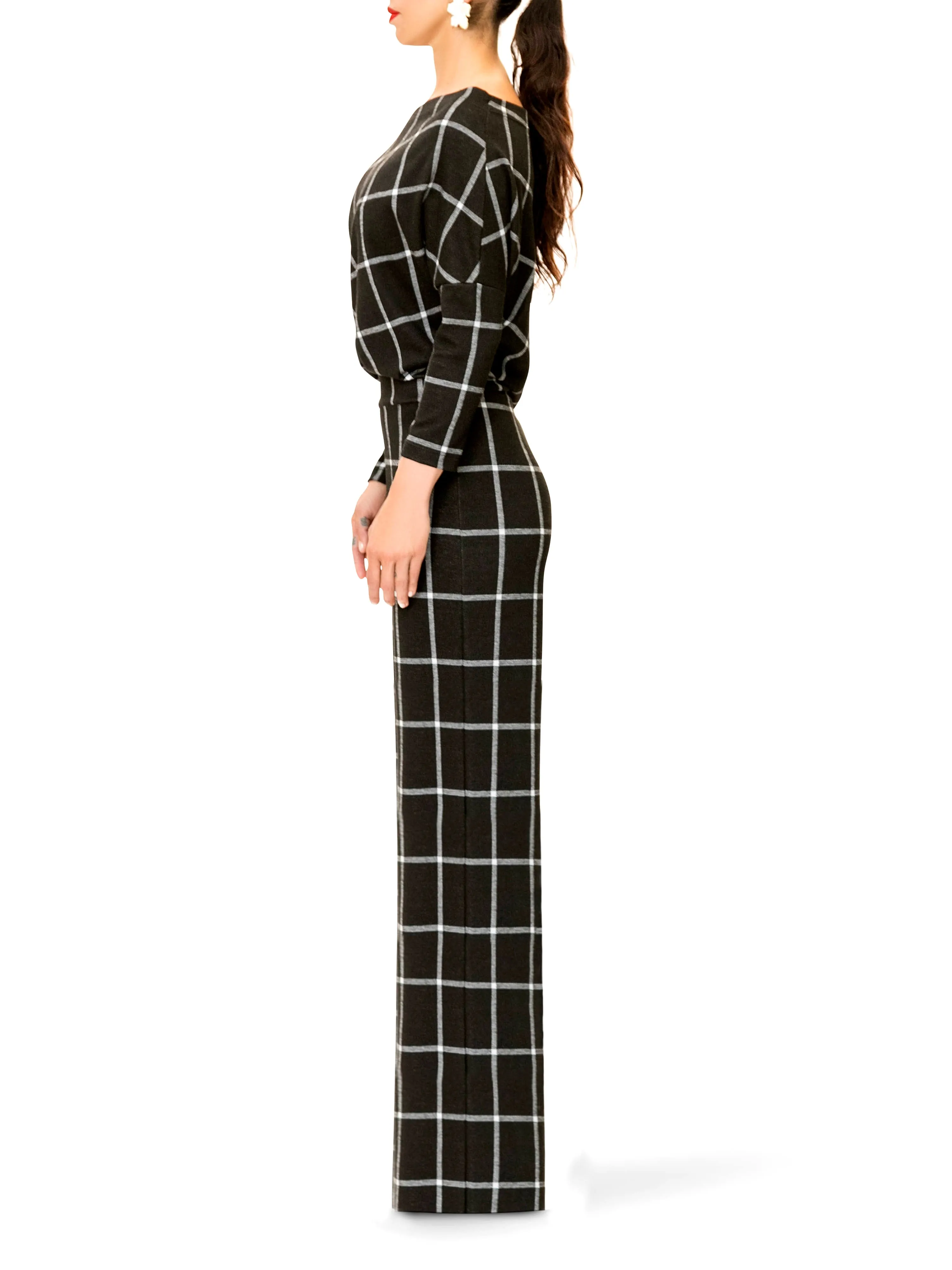 "Pam" Off Shoulder Window Pane Jumpsuit