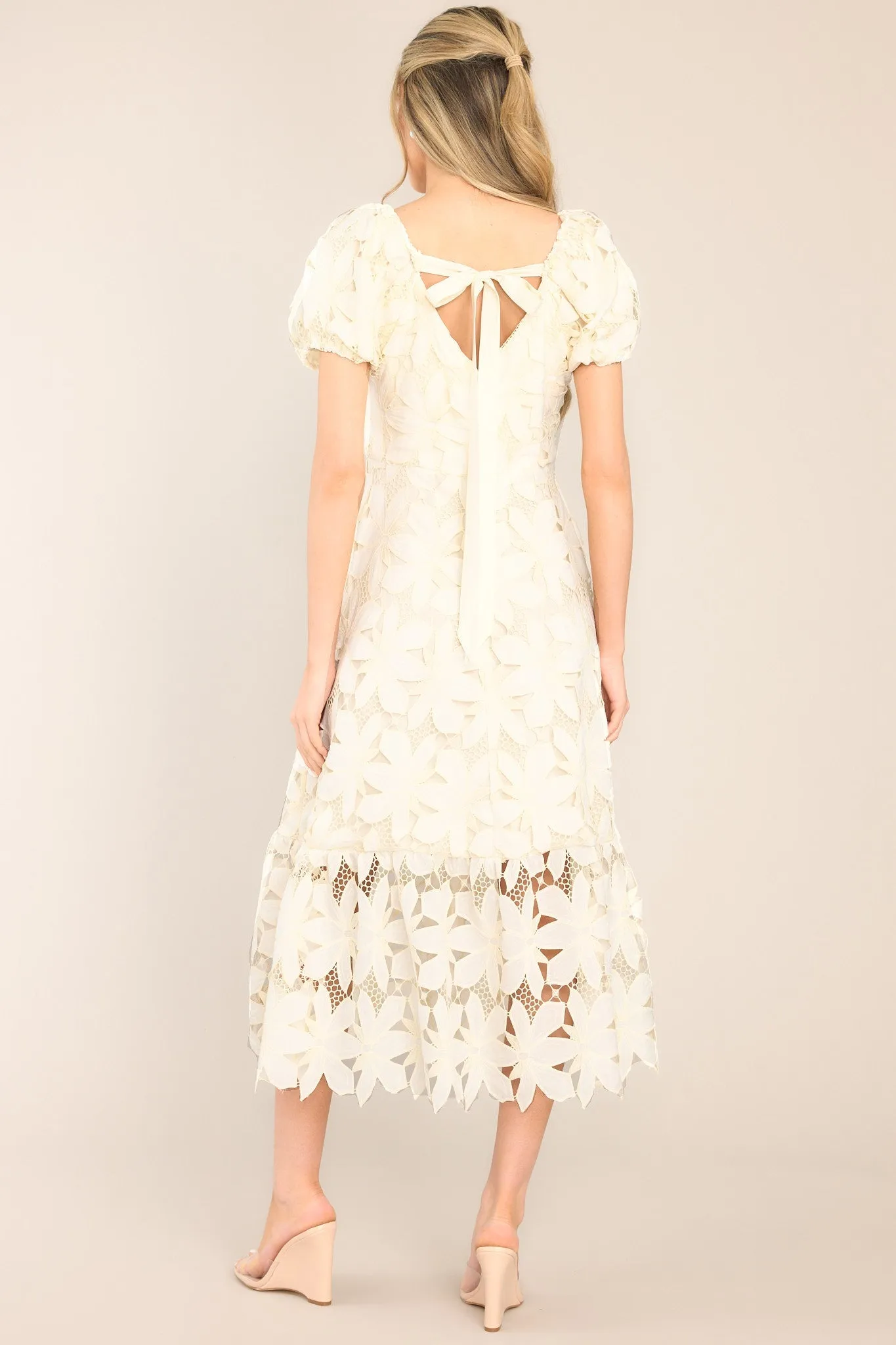 Rays Of Hope Ivory Lace Floral Midi Dress