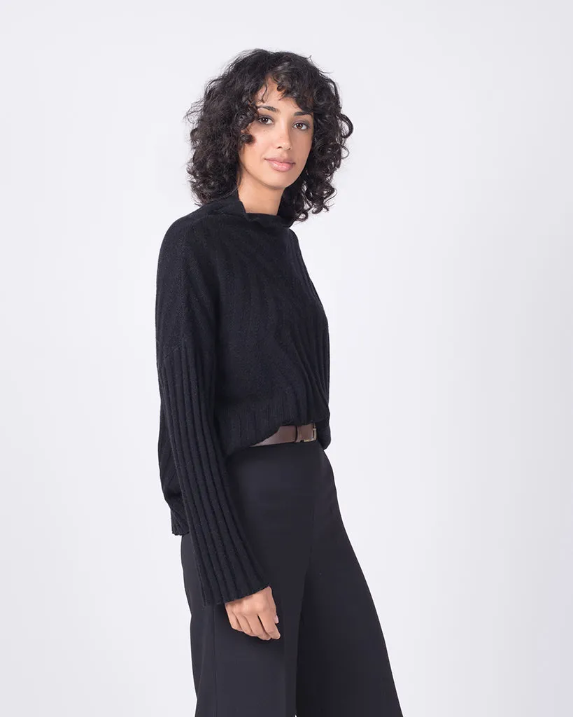 Rib Pattern Funnel Neck