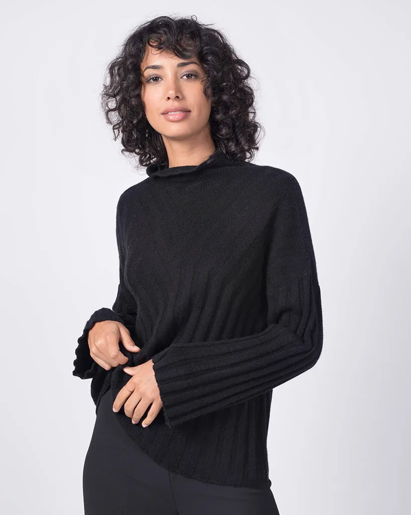 Rib Pattern Funnel Neck
