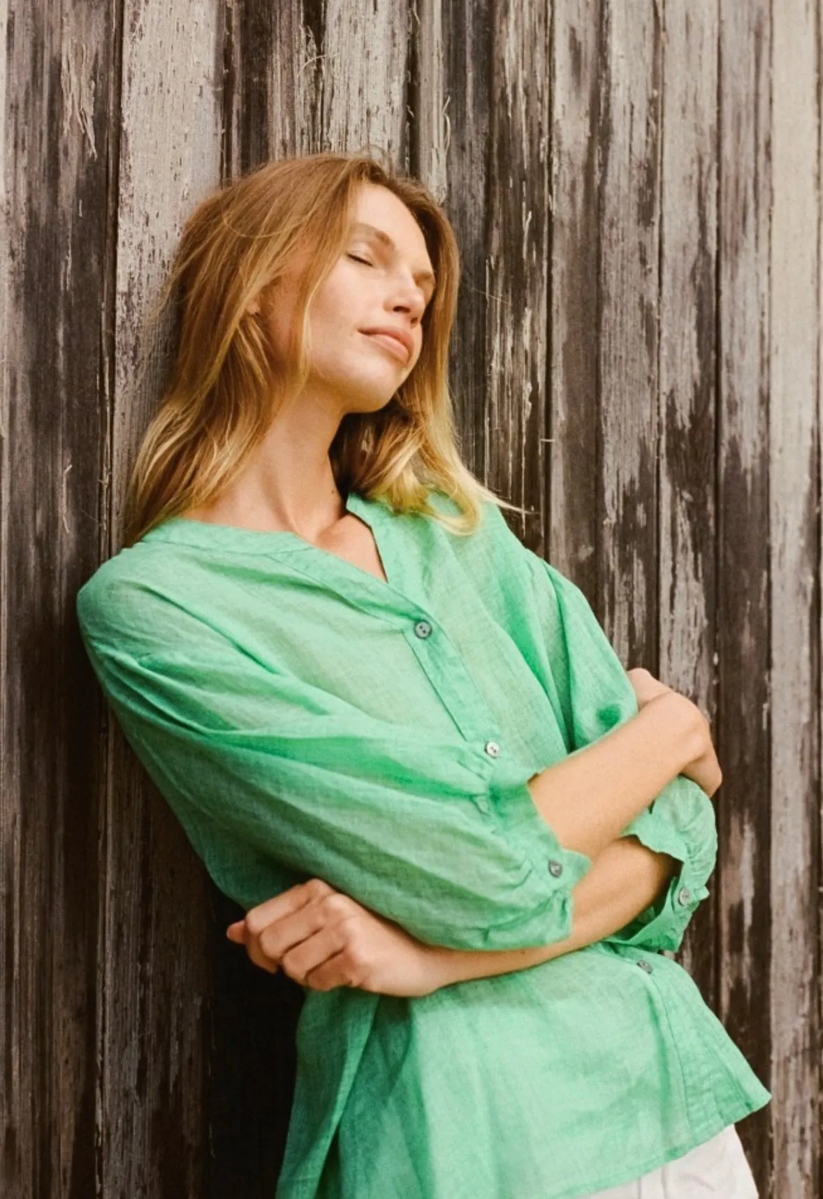 Romance Apple Green Linen Blouse