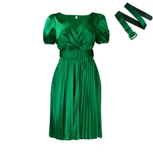 Seductive Pleated Plus Size V-Neck Dress