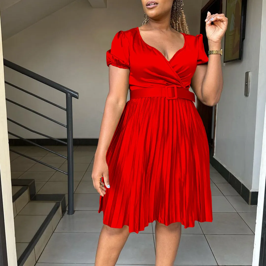 Seductive Pleated Plus Size V-Neck Dress