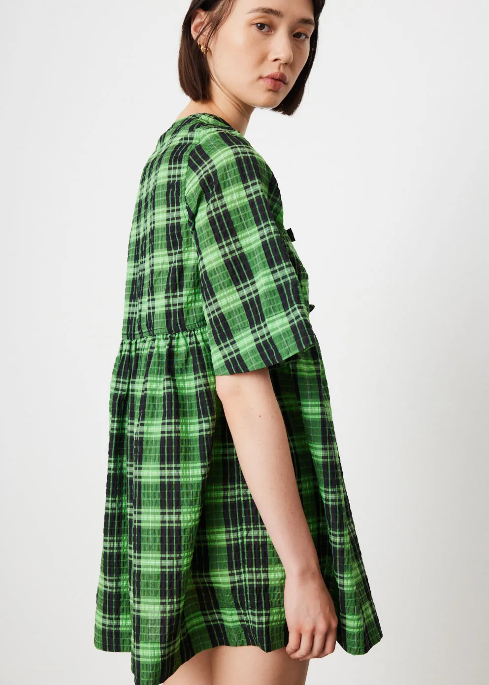 Seersucker Check Ribbon Mini Dress