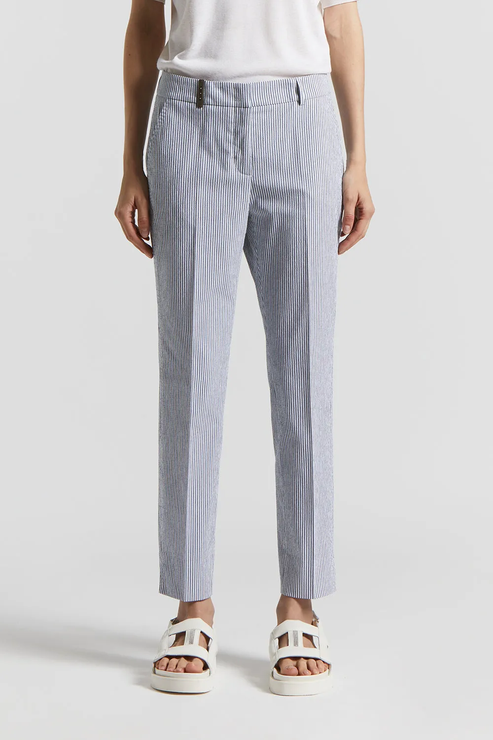 Seersucker cotton cigarette trousers