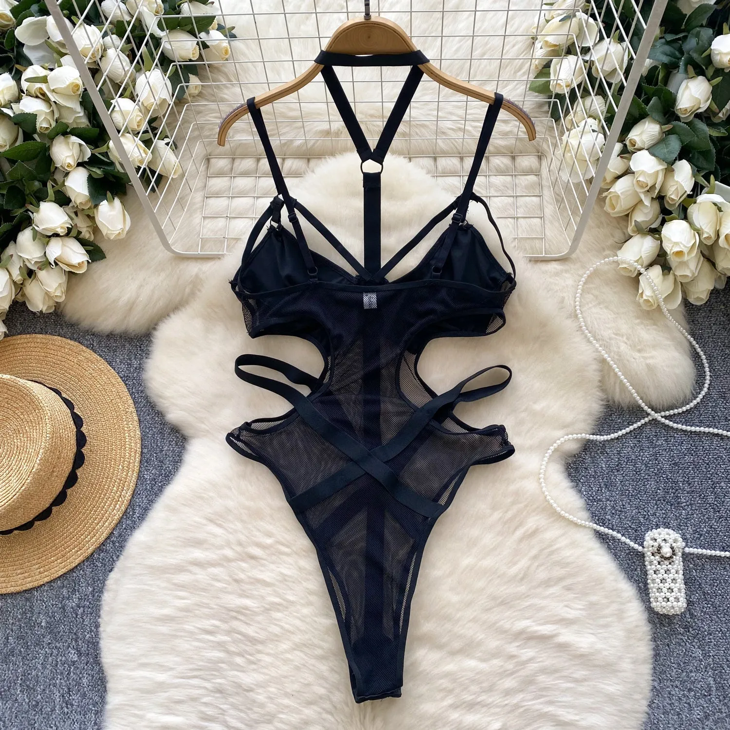 Sexy Hollowed Black Slip Jumpsuits