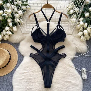 Sexy Hollowed Black Slip Jumpsuits
