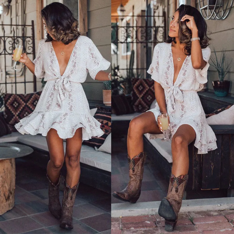 Sexy White Snake Skin Off-Shoulder Mini Dress