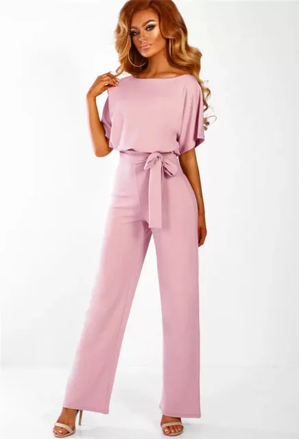 Short Sleeve Elegant jumpsuit Long wide leg Pants High waist