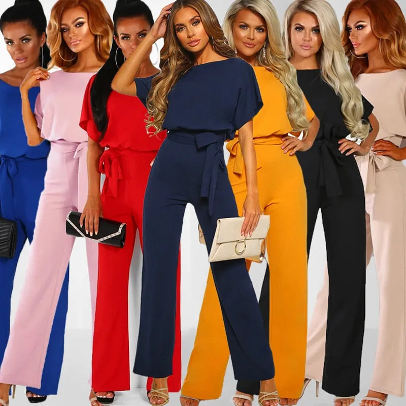 Short Sleeve Elegant jumpsuit Long wide leg Pants High waist