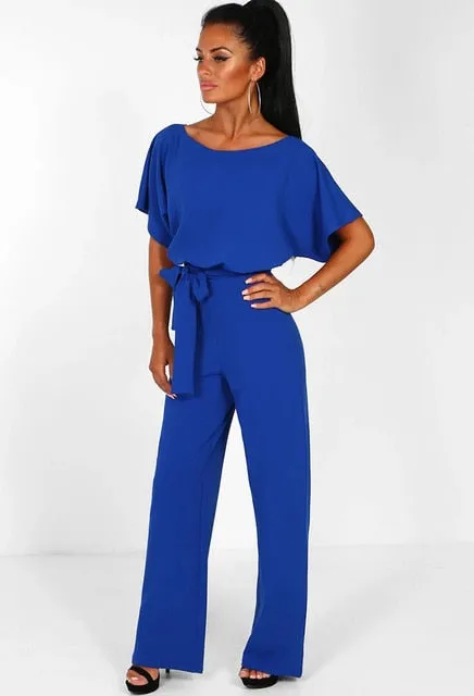 Short Sleeve Elegant jumpsuit Long wide leg Pants High waist