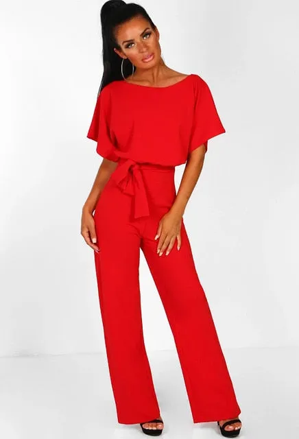 Short Sleeve Elegant jumpsuit Long wide leg Pants High waist