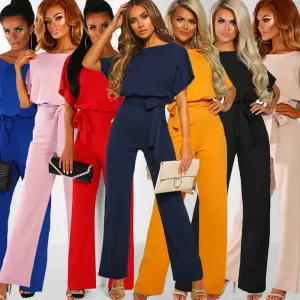 Short Sleeve Elegant jumpsuit Long wide leg Pants High waist