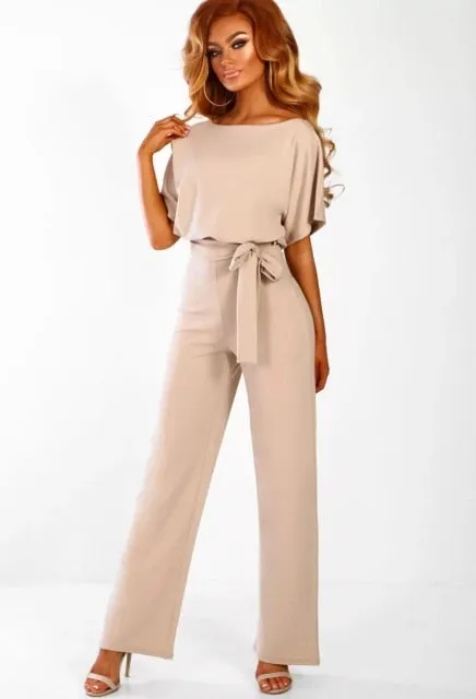 Short Sleeve Elegant jumpsuit Long wide leg Pants High waist
