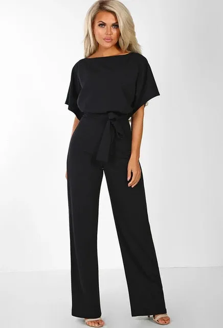 Short Sleeve Elegant jumpsuit Long wide leg Pants High waist