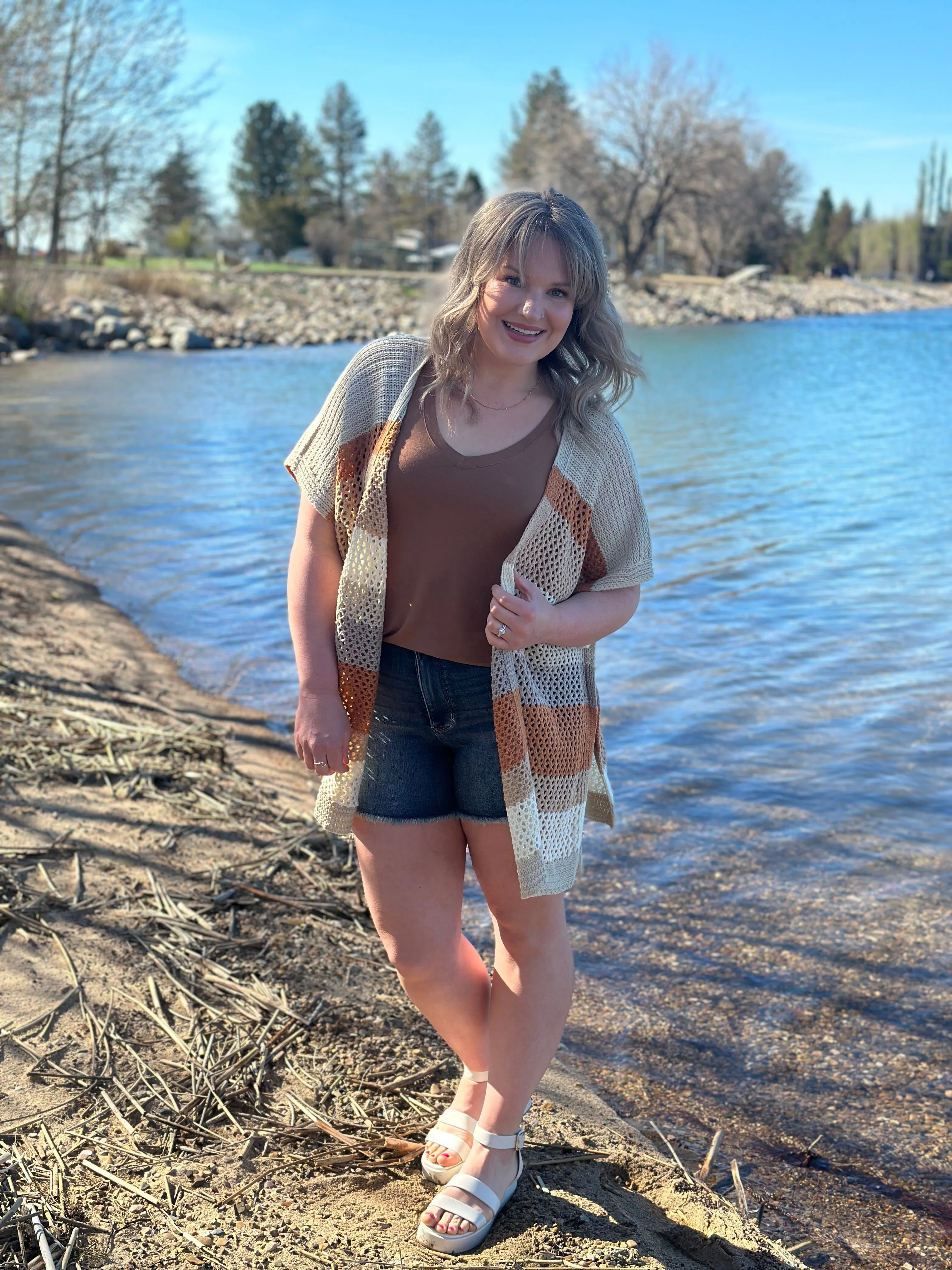 Short Sleeve Neutral Knit Cardigan