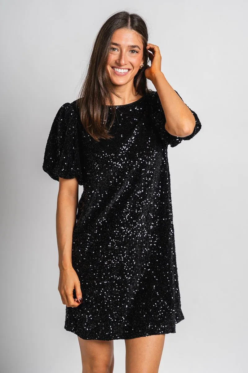 Short sleeve sequin dress black