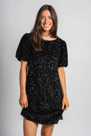 Short sleeve sequin dress black