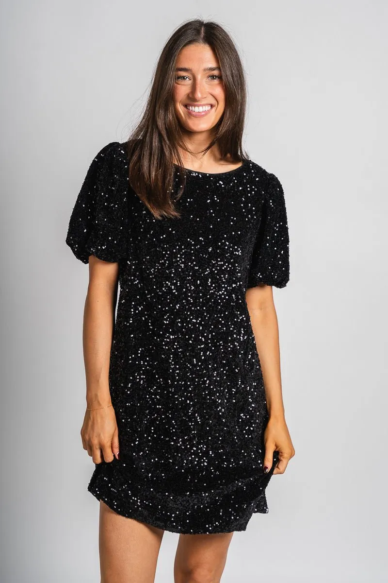 Short sleeve sequin dress black