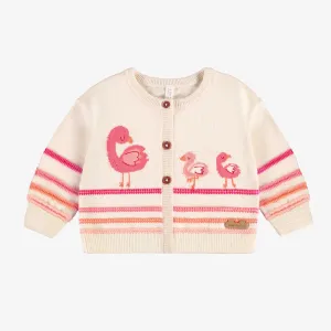 Souris Mini infant girl knit cardigan with flamingos and stripes