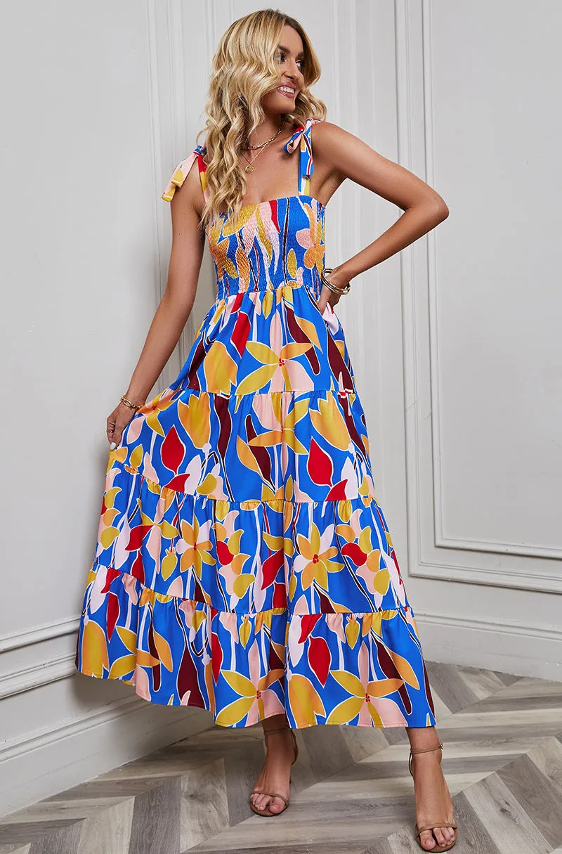Spring/Summer Sexy Backless Printed Camisole Vacation Dress
