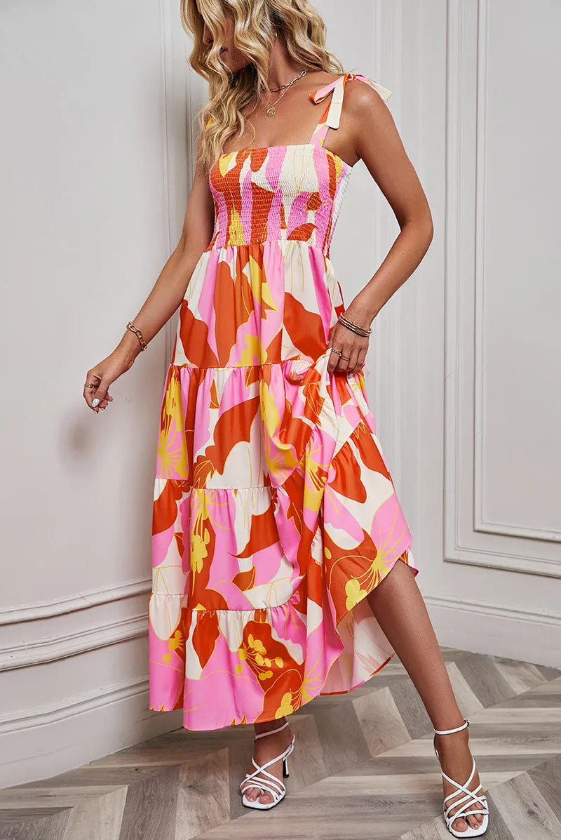 Spring/Summer Sexy Backless Printed Camisole Vacation Dress