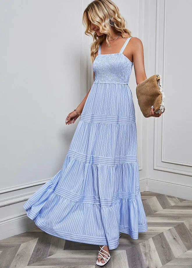 Striped Halter Neckline Waist Tie Vacation Dress
