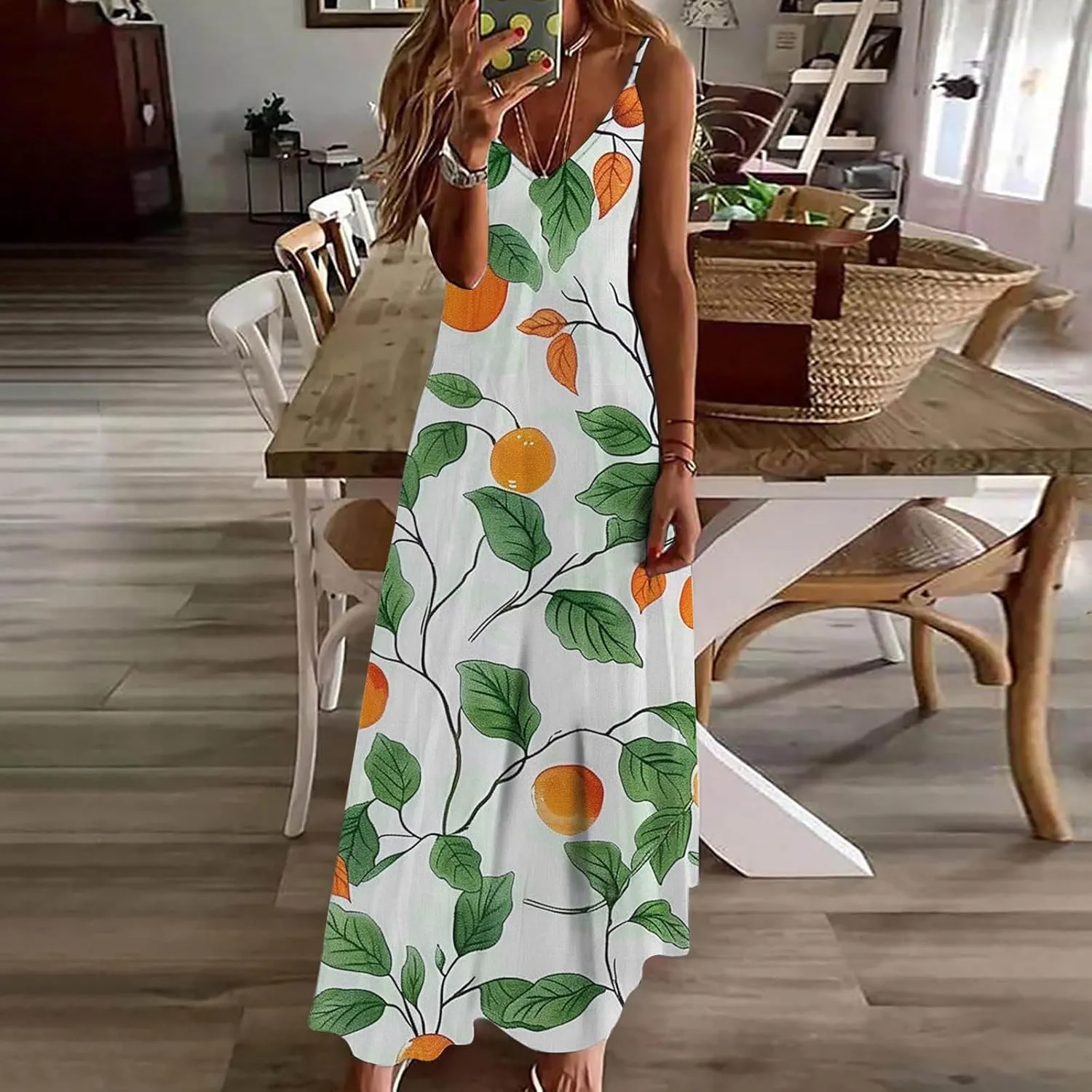 Summer Dresses for Women 2024 Casual, Sleeveless Casual V Neck Ruffle Dresses, Lightweight Floral Boho Dress