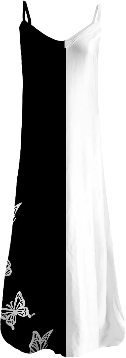 Summer Dresses for Women 2025 Casual Strappy V Neck Sleeveless Flowy Loose Long Maxi Beach Boho Dress Sundress Trendy Clothes