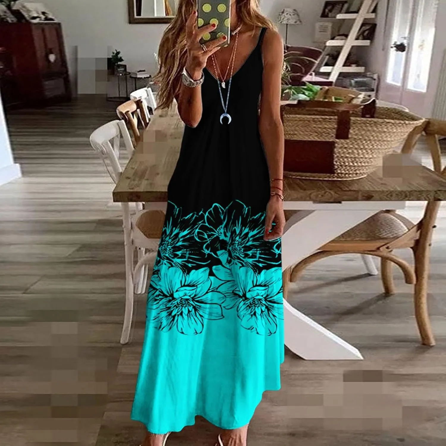 Summer Dresses for Women 2025 Casual Strappy V Neck Sleeveless Flowy Loose Long Maxi Beach Boho Dress Sundress Trendy Clothes