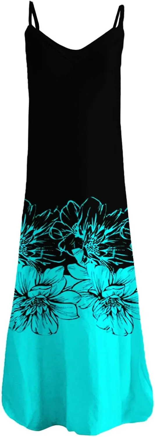 Summer Dresses for Women 2025 Casual Strappy V Neck Sleeveless Flowy Loose Long Maxi Beach Boho Dress Sundress Trendy Clothes