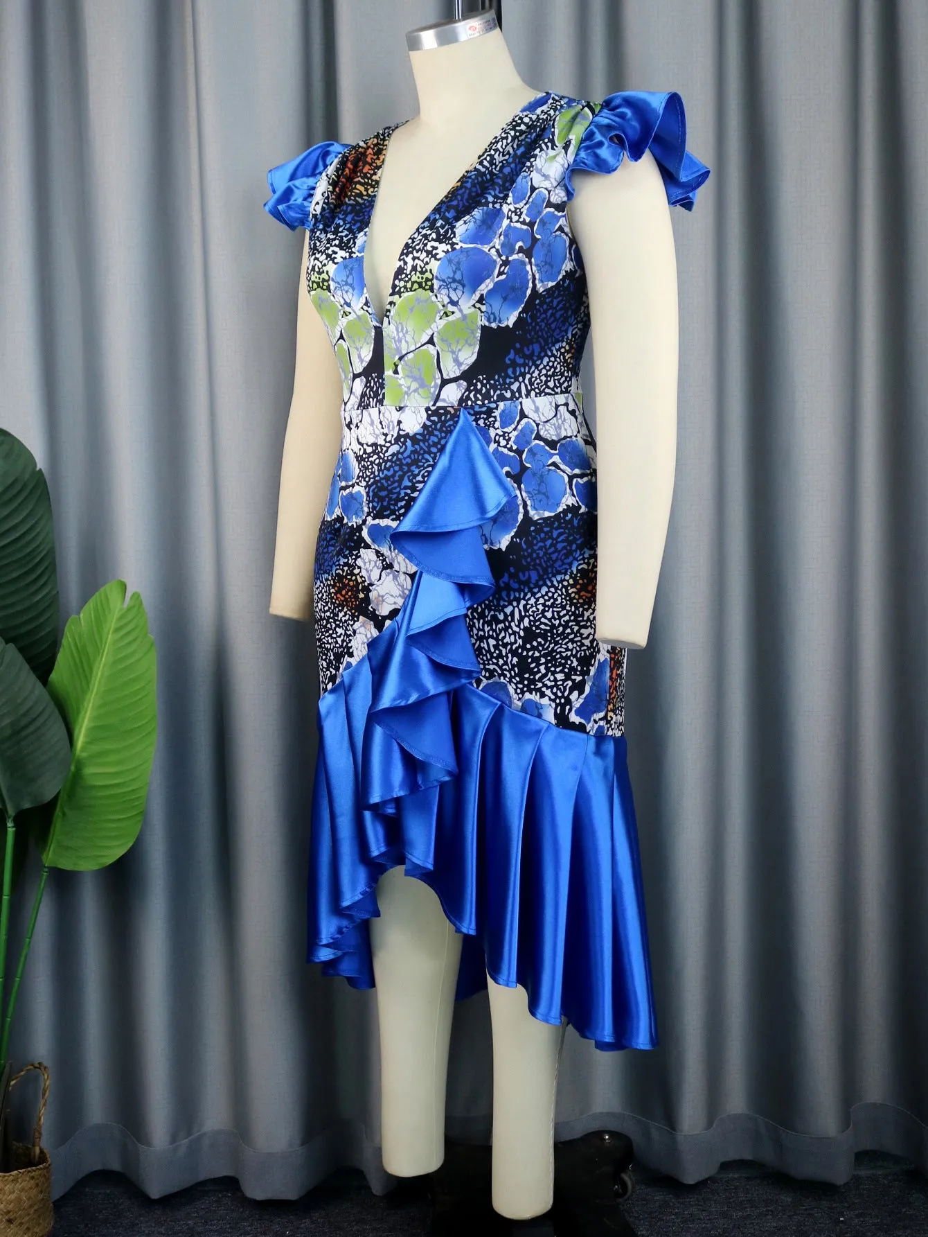 Summer Floral Jellyfish Edging Deep V-neck Maxi Dress