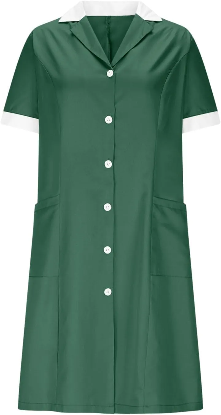 Summer Midi Dress for Women Short Sleeve Button Down Dress Lightweight Trendy Dress Collared Summer Dresses
