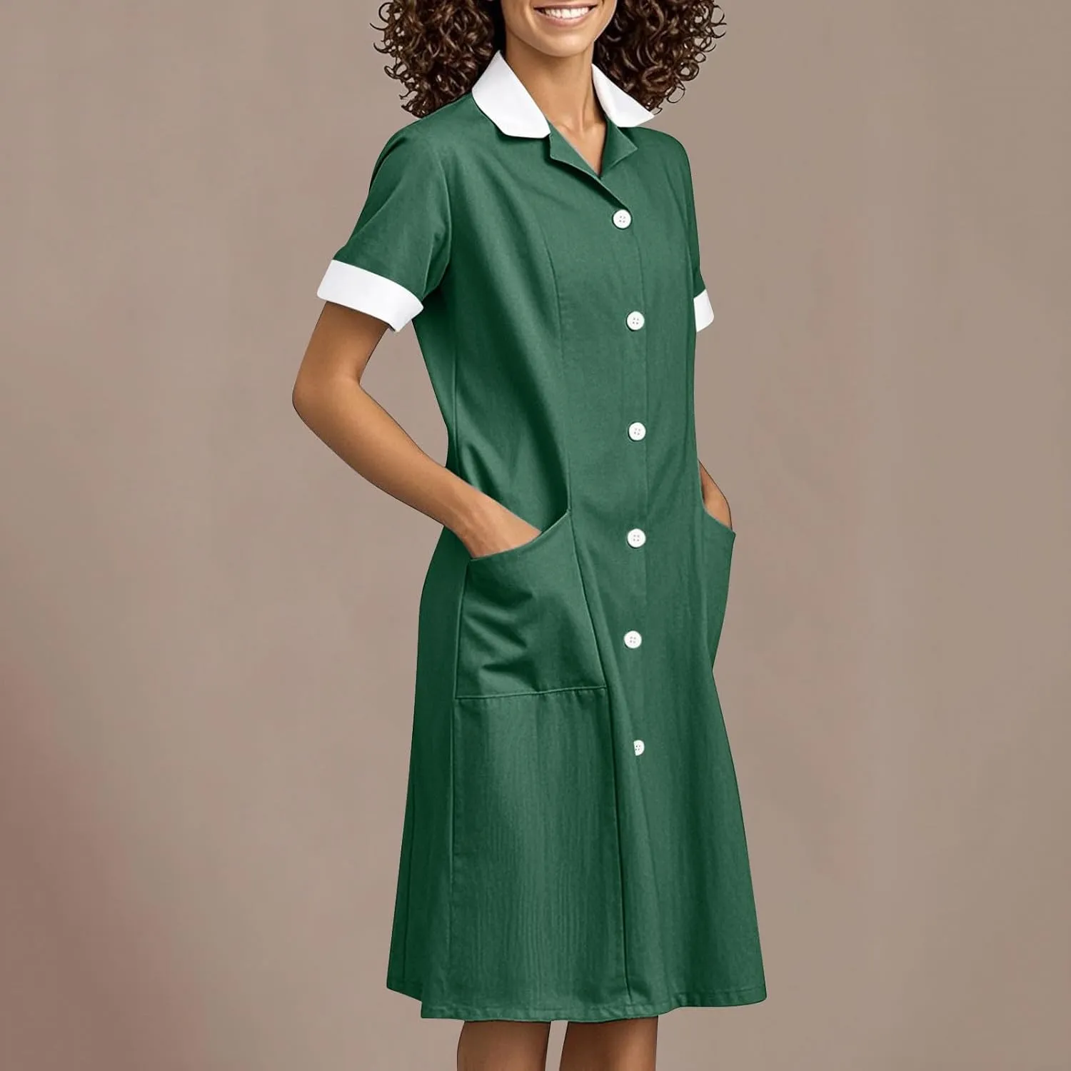 Summer Midi Dress for Women Short Sleeve Button Down Dress Lightweight Trendy Dress Collared Summer Dresses