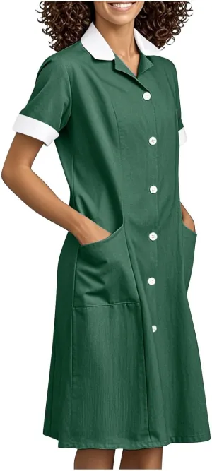 Summer Midi Dress for Women Short Sleeve Button Down Dress Lightweight Trendy Dress Collared Summer Dresses