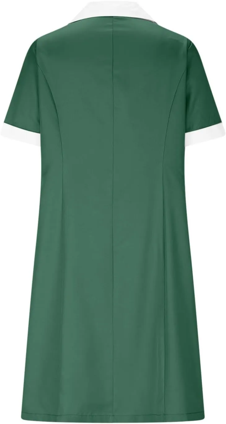 Summer Midi Dress for Women Short Sleeve Button Down Dress Lightweight Trendy Dress Collared Summer Dresses