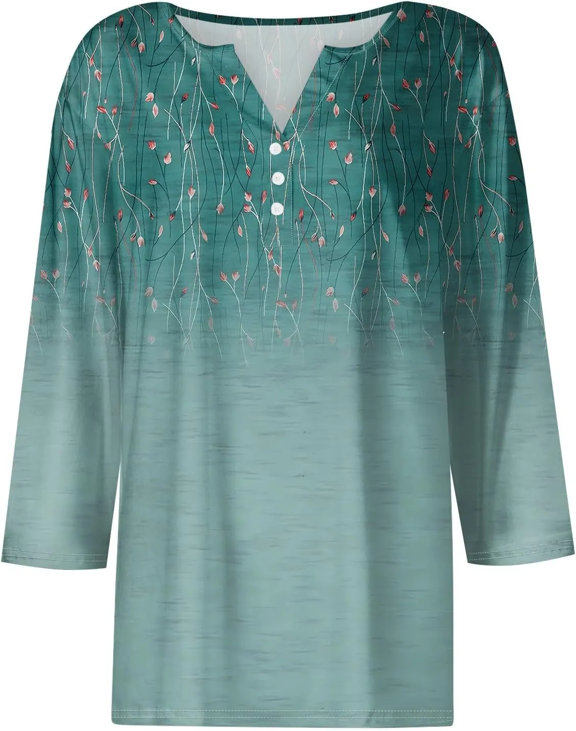 Summer Tops for Women 2024 Womens Tops 3/4 Sleeve Shirts V Neck Loose Trendy Casual Blouses Button Down Print Tshirts