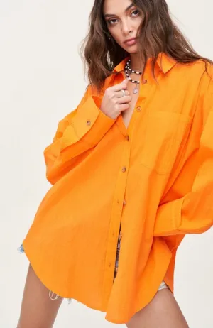 TANGERINE BUTTON UP SHIRT