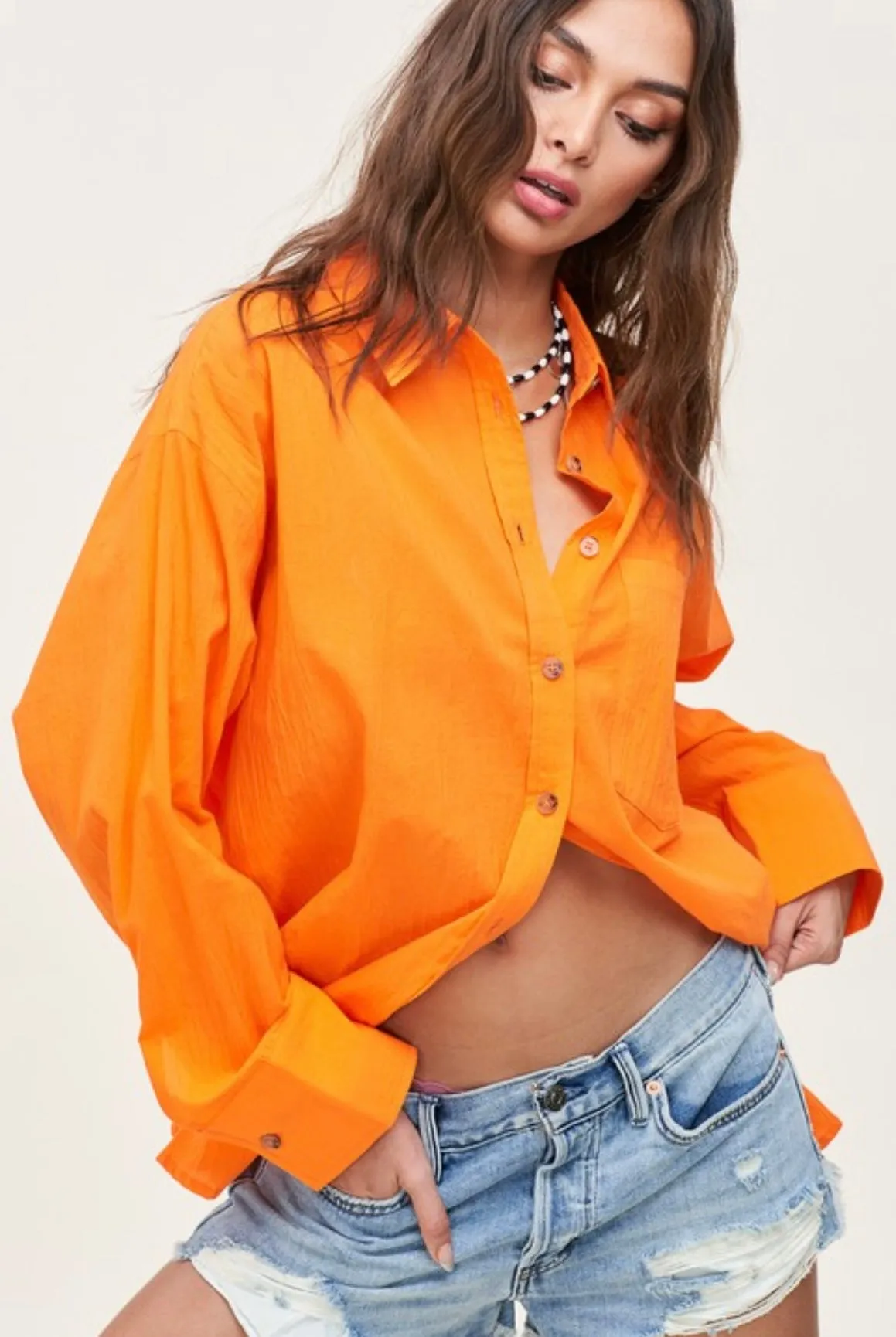 TANGERINE BUTTON UP SHIRT