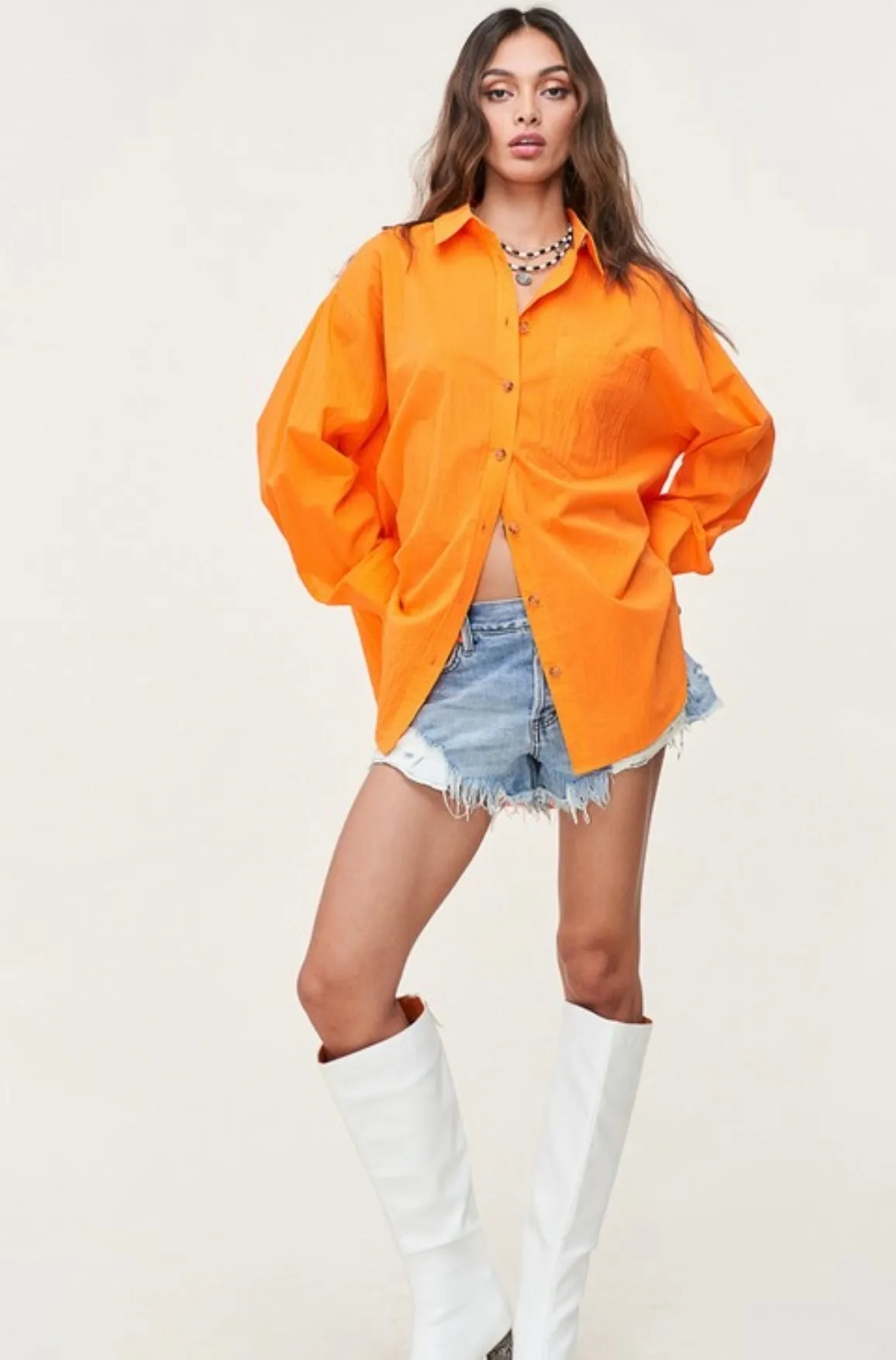 TANGERINE BUTTON UP SHIRT