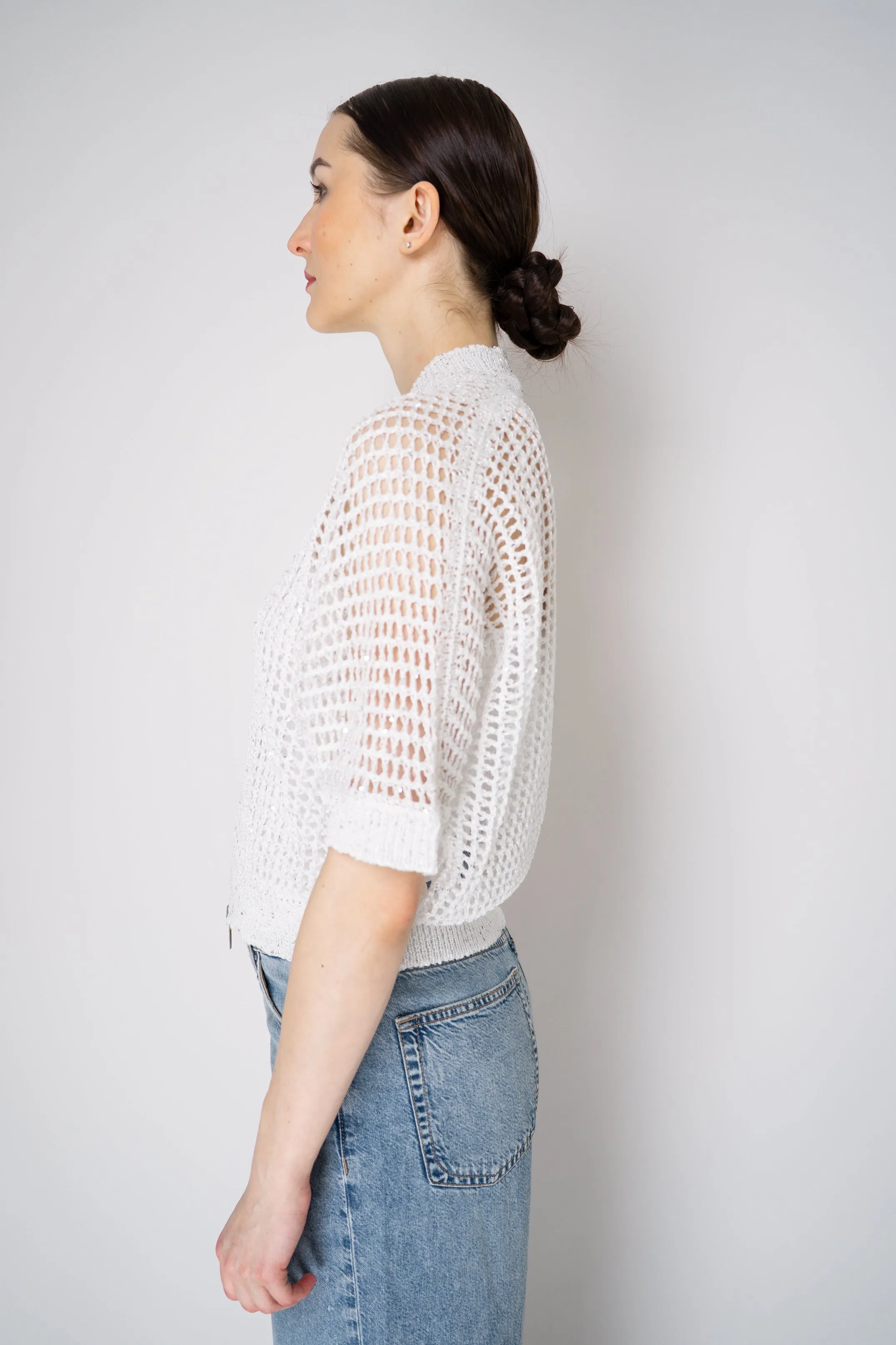 Tonet Open Weave Sequined Cardigan Jacket in White