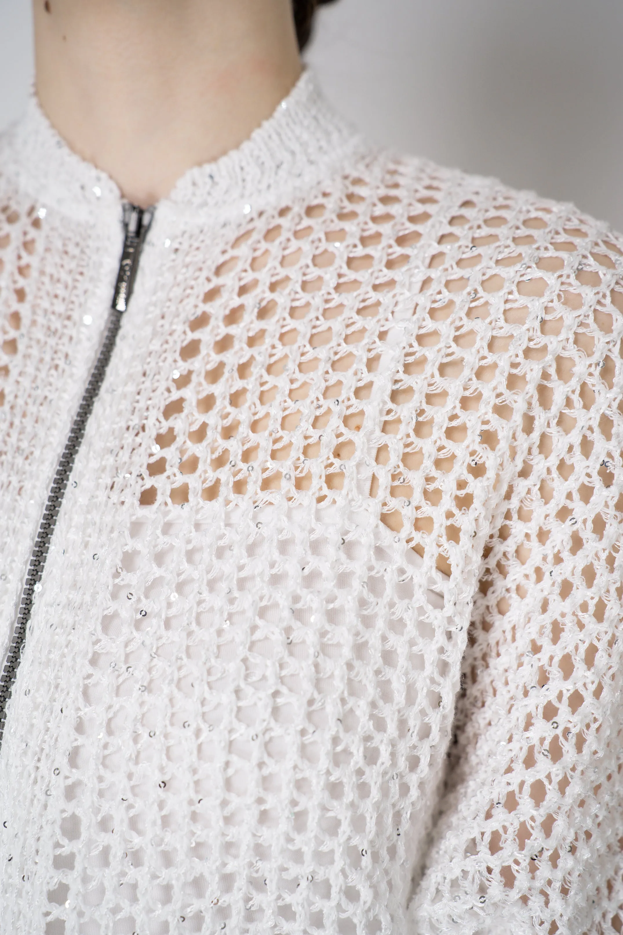 Tonet Open Weave Sequined Cardigan Jacket in White